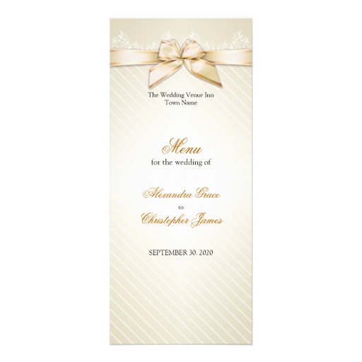 Ivory Ribbon Gold Stripes Wedding Menu Personalized Invitations