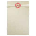 Ivory Ribbon with Pearl and Ruby Gemstone Broach Personalized Stationery