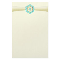 Ivory Ribbon with Pearl and Turquoise Broach Stationery