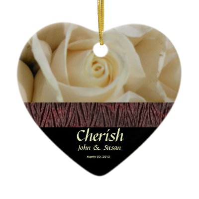 Ivory Rose Heart Wedding Ornament
