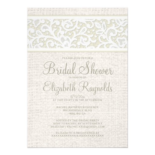 Ivory Rustic Burlap Linen Bridal Shower Invitation