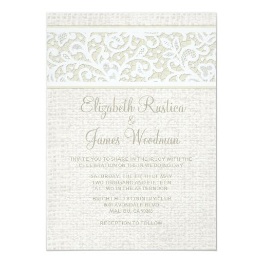 Ivory Rustic Burlap & Linen Wedding Invitations Zazzle
