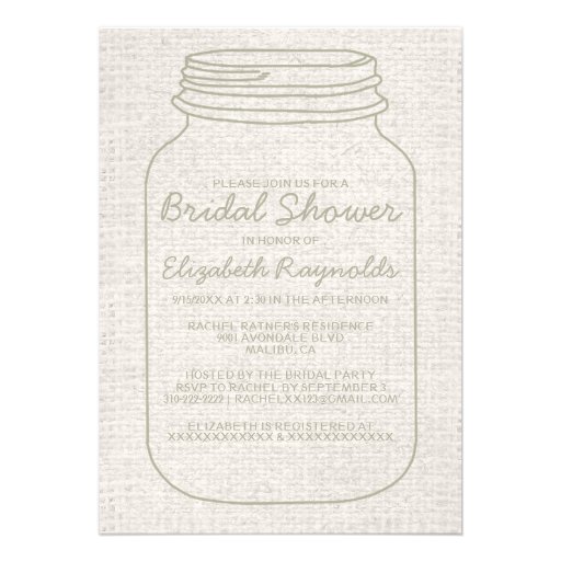 Ivory Rustic Burlap Mason Jar Bridal Shower Invite
