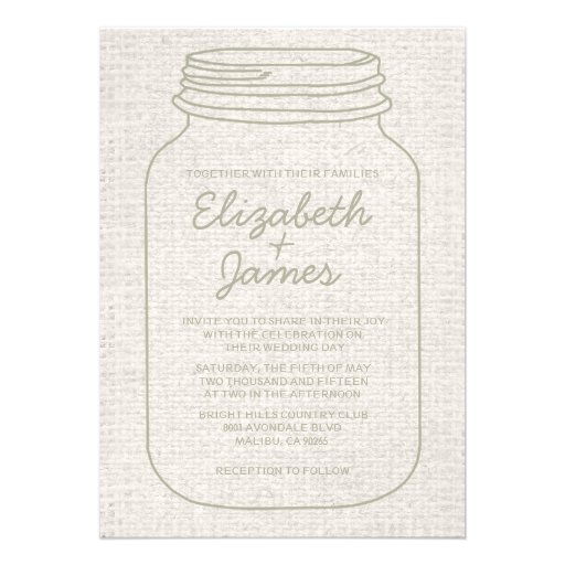 Ivory Rustic Burlap Mason Jar Wedding Invitations