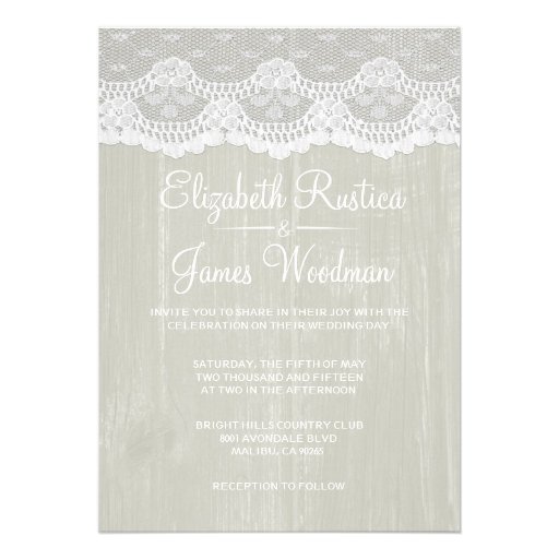 Ivory Rustic Lace & Barn Wood Wedding Invitations