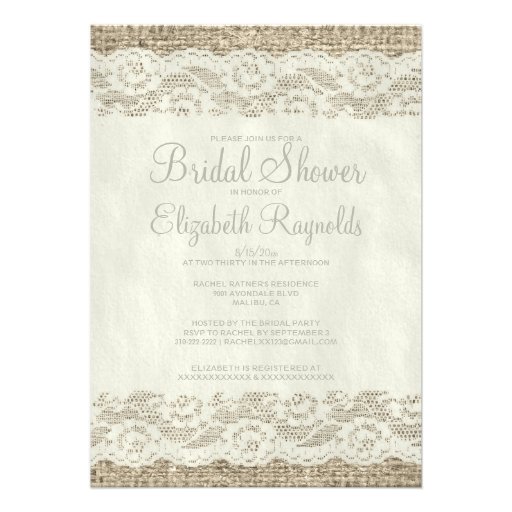 Ivory Rustic Lace Bridal Shower Invitations