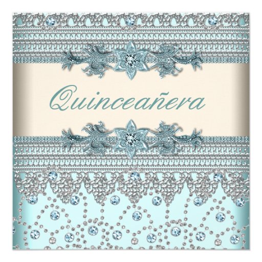 Ivory Teal Blue Quinceanera Personalized Announcement