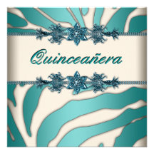 Ivory Teal Blue Zebra Quinceanera Custom Invitations