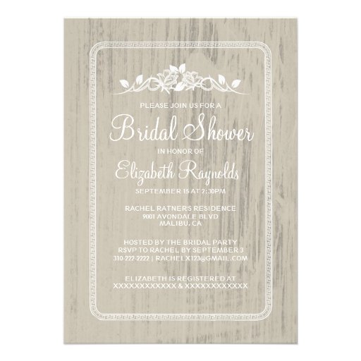 Ivory Vintage Barn Wood Bridal Shower Invitations
