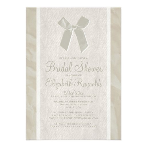 Ivory Vintage Bow Linen Bridal Shower Invitations