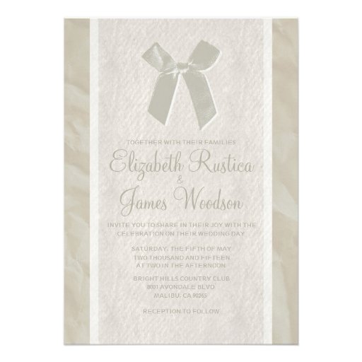 Ivory Vintage Bow & Linen Wedding Invitations