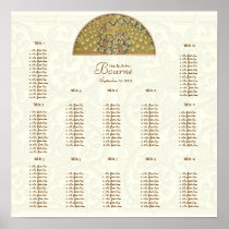 Ivory Vintage Peacocks Birds Seating 12 Tables Print
