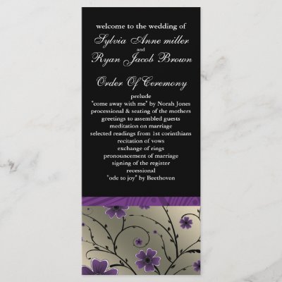 ivory violet  and black floral Wedding program Rack Card