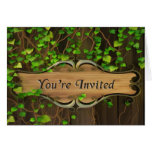 Ivy Covered Fence Carved Wood Plaque Invited Card
