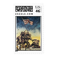 Iwo Jima flag raising color war graphic vintage stamp