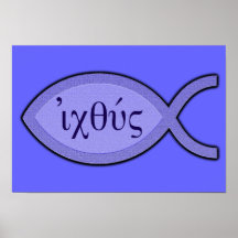 IXOYE Christian Fish Symbol - Blue Parchment Print