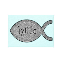 IXOYE Christian Fish Symbol - Stone Effect Stretched Canvas Prints