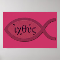 IXOYE Greek Text - Red Parchment Posters