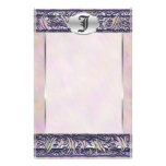 J Initial "Purple Wind" Silver Filigree Unlined Stationery Design