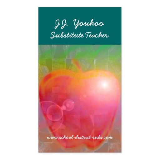 J.J. Youhoo Substitute Teacher Business Card (front side)