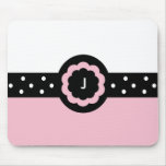 J :: Monogram J Dotted Pink & White Mousepad mousepads