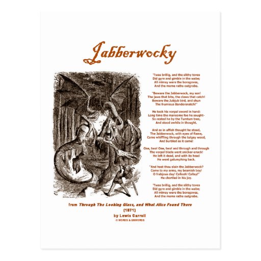 Jabberwocky Poem by Lewis Carroll (Black Adder) Postcard Zazzle