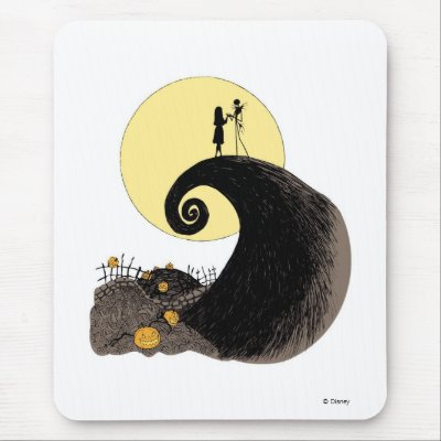 Jack and Sally holding hands under the moonlight mousepads