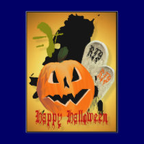 Jack-O-Lantern and Graves  Postcard postcards