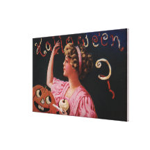 Jack-O-Lantern by Woman Peeling Apple Canvas Prints