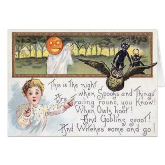Jack O' Lantern Pumpkin Ghost Owl Goblin Greeting Card