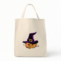 Jack O Lantern Pumpkin Witch Hat Canvas Bags