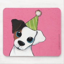 Jack Russell in a Party Hat | Dog Art Mouse Pads
