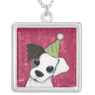 Jack Russell in a Party Hat | Dog Art Pendant necklace