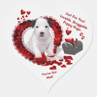 Jack Russell Puppy You've Got Mail! Version Two Heart Sticker