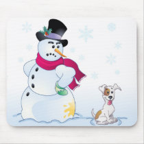 Jack Russell Terrier and Snowman mousepads