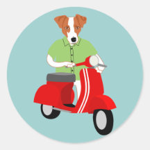 Jack Russell Terrier Vespa Scooter Round Sticker