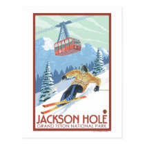 Jackson Hole, Wyoming Skier and Tram postcards