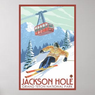 Jackson Hole, Wyoming - Skier and Tram Poster