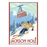 Jackson Hole, Wyoming Skier and Tram Poster
