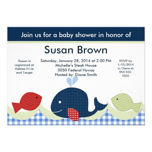 Jackson Whale/Sealife/Fish Baby Shower Invitation