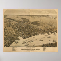 Jacksonville, FL Birdseye Map, Circe 1874 Posters