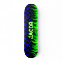 Jacob skateboard green fire and flames design