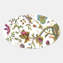 Jacobean Crewel Embroidery Tree of Life Oval Sticker