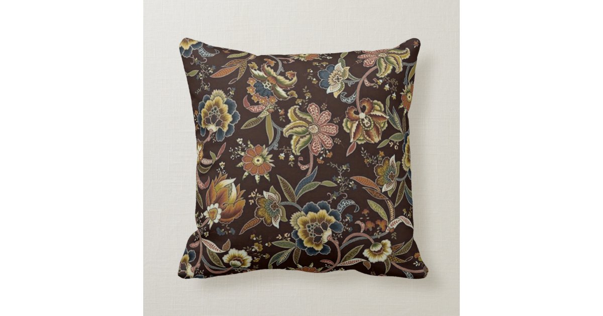 Jacobean Floral Throw Pillow Zazzle