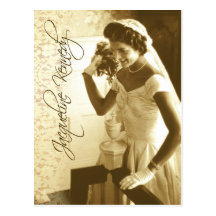 Jacqueline Kennedy throwing her wedding bouquet Post Cards