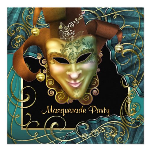 Jade Black Gold Masquerade Party Invitations
