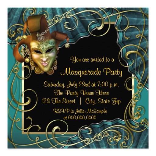 Jade Black Gold Masquerade Party Invitations