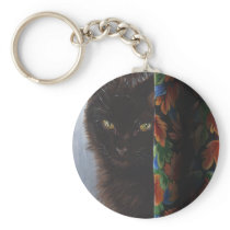 Jade Black Kitty Cat by ArtByAkiko Keychain