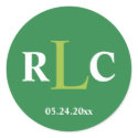 Jade green 3 initial monogram label wedding favor sticker