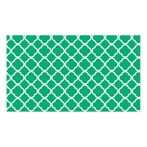 Jade Green Moroccan Quatrefoil; Chalkboard look Business Card Templates (back side)